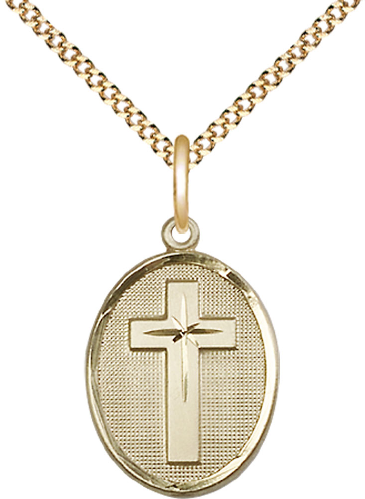 14kt Gold Filled Cross Pendant on a 18 inch Gold Plate Light Curb chain