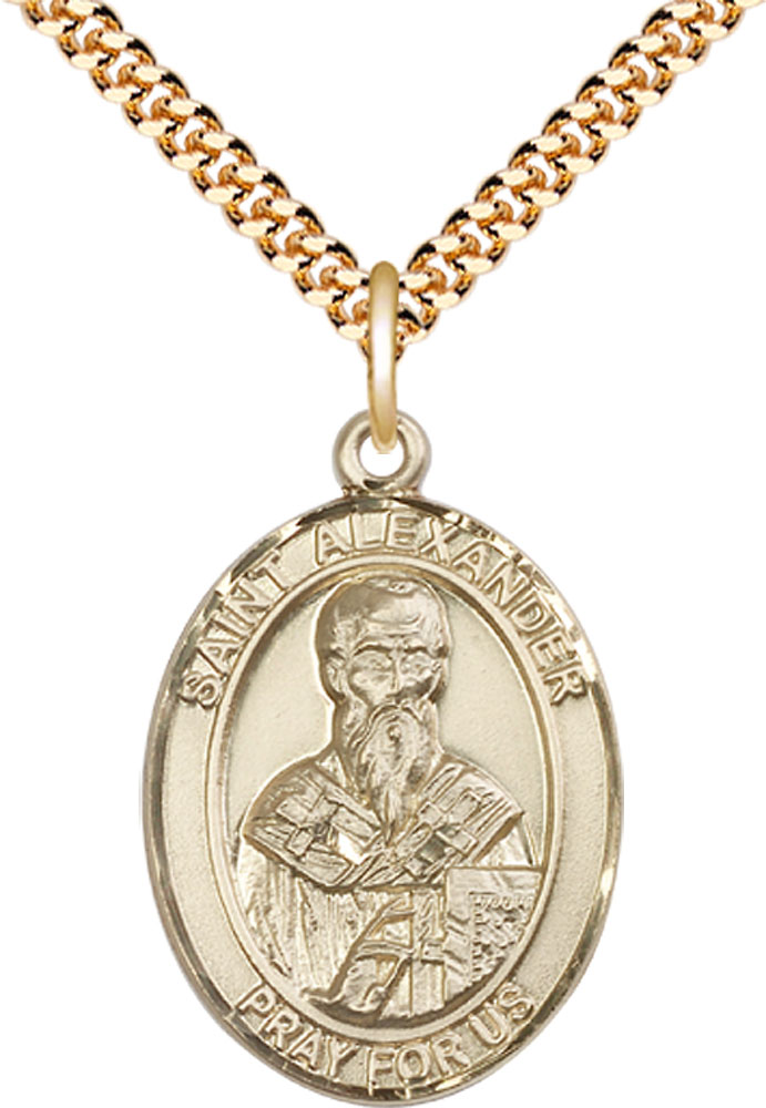 14kt Gold Filled Saint Alexander Sauli Pendant on a 24 inch Gold Plate Heavy Curb chain