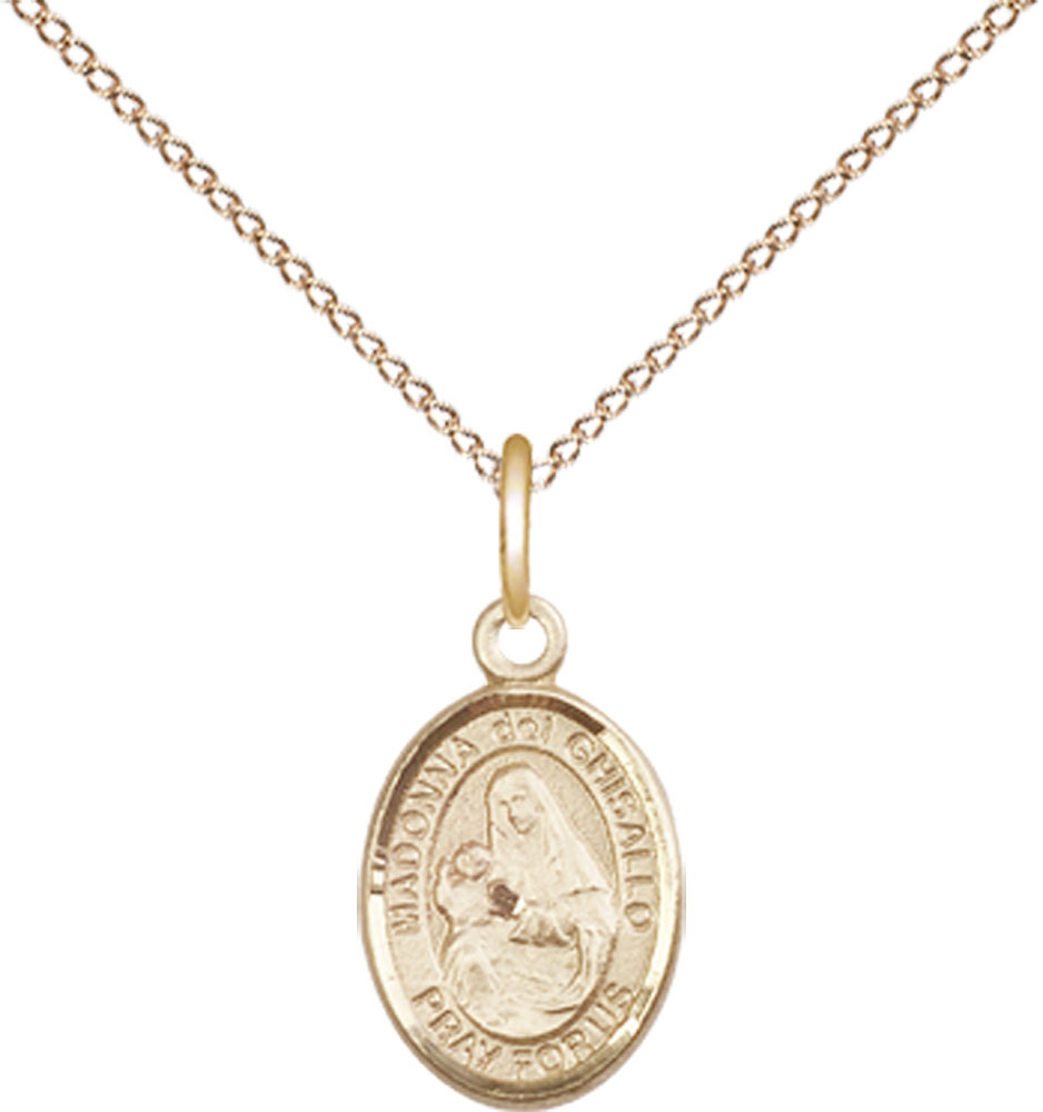 14kt Gold Filled Saint Madonna Del Ghisallo Pendant on a 18 inch Gold Filled Light Curb chain