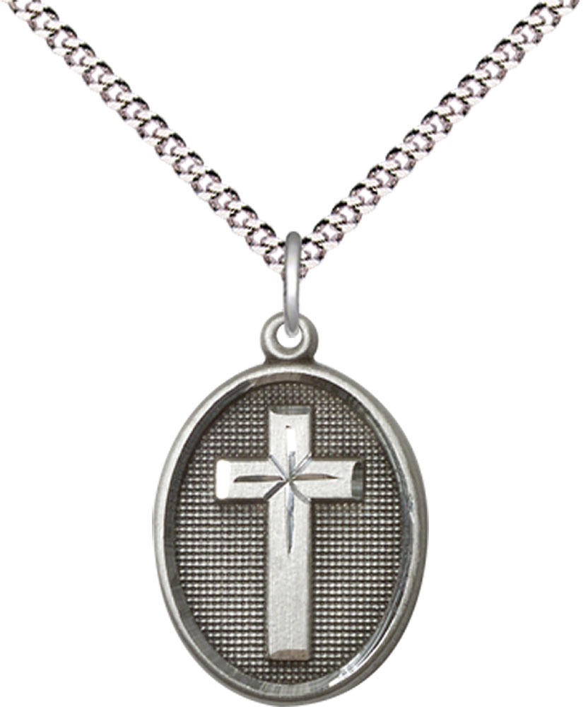 Sterling Silver Cross Pendant on a 18 inch Light Rhodium Light Curb chain