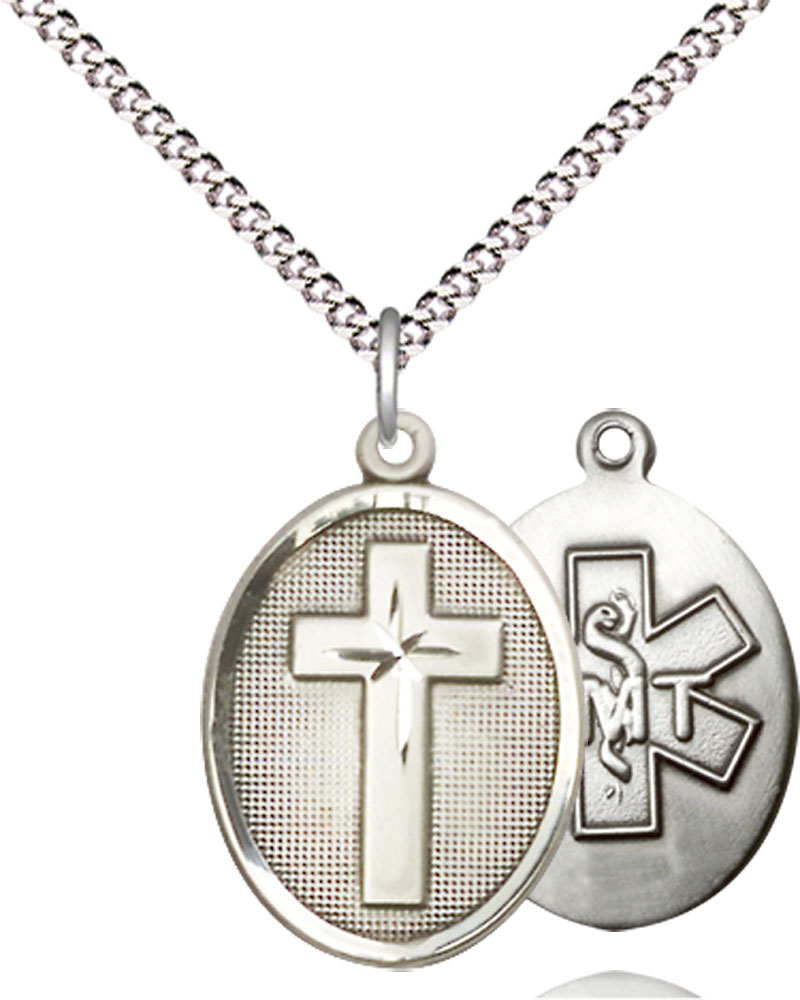 Sterling Silver Cross EMT Pendant on a 18 inch Light Rhodium Light Curb chain