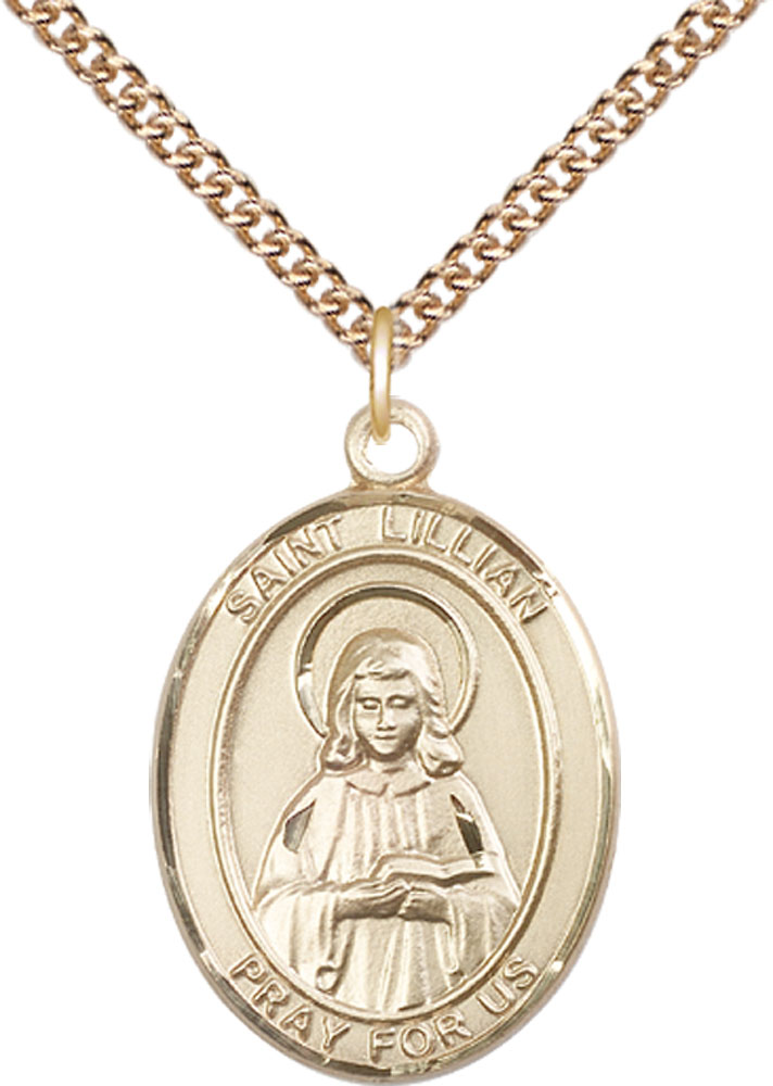 14kt Gold Filled Saint Lillian Pendant on a 24 inch Gold Filled Heavy Curb chain