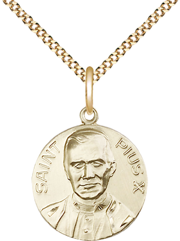 14kt Gold Filled Pope Pius X Pendant on a 18 inch Gold Plate Light Curb chain