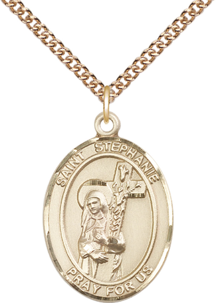 14kt Gold Filled Saint Stephanie Pendant on a 24 inch Gold Filled Heavy Curb chain