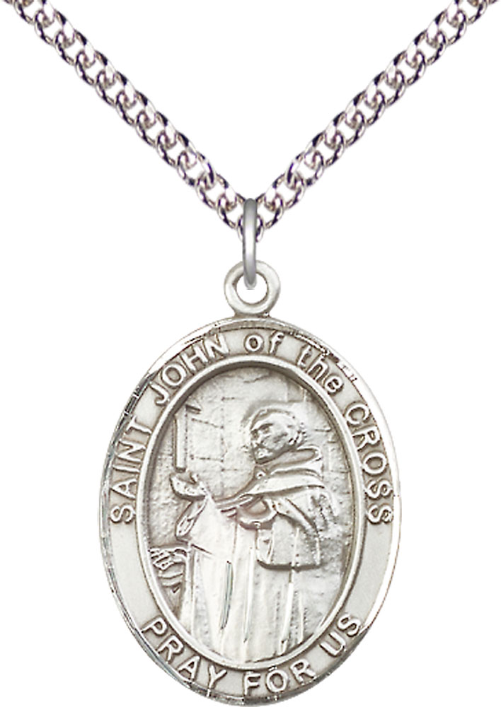 Sterling Silver Saint John of the Cross Pendant on a 24 inch Sterling Silver Heavy Curb chain