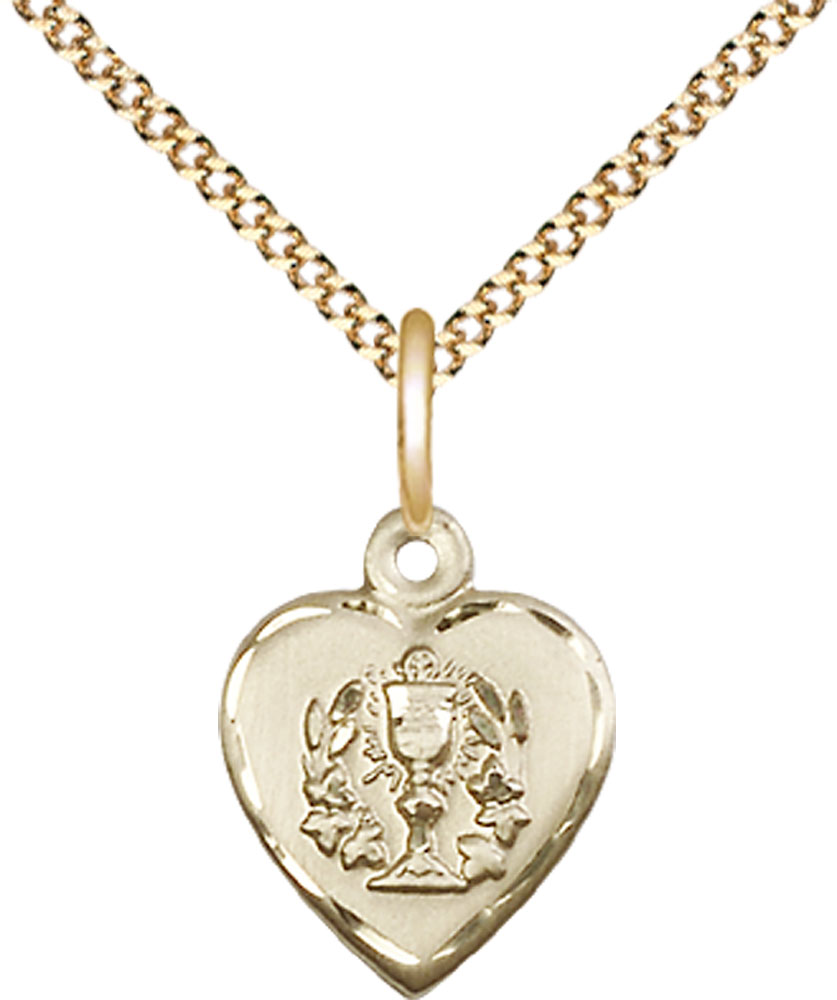 14kt Gold Filled Heart / Communion Pendant on a 18 inch Gold Plate Light Curb chain