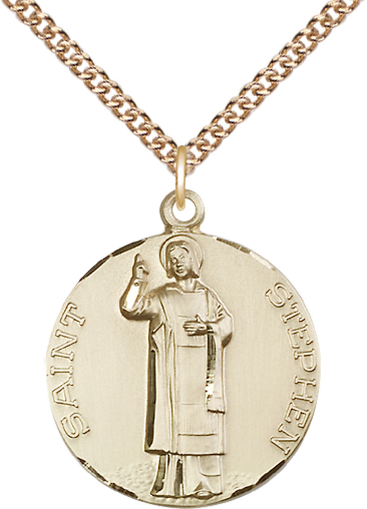 14kt Gold Filled Saint Stephen Pendant on a 24 inch Gold Filled Heavy Curb chain