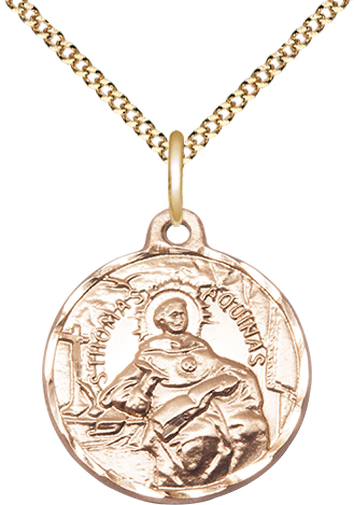 14kt Gold Filled Saint Thomas Aquinas Pendant on a 18 inch Gold Plate Light Curb chain