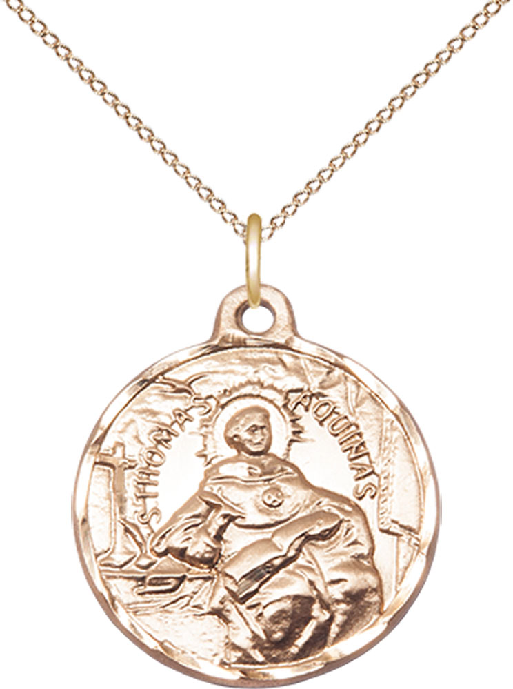 14kt Gold Filled Saint Thomas Aquinas Pendant on a 18 inch Gold Filled Light Curb chain