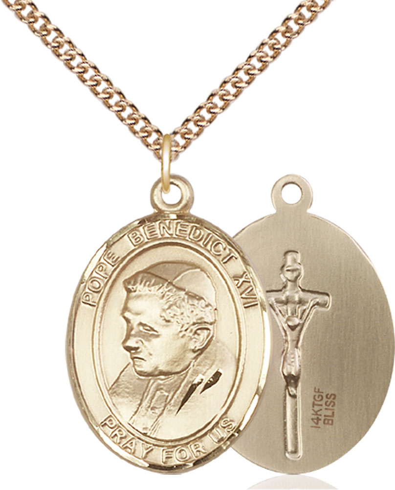 14kt Gold Filled Pope Benedict XVI Pendant on a 24 inch Gold Filled Heavy Curb chain
