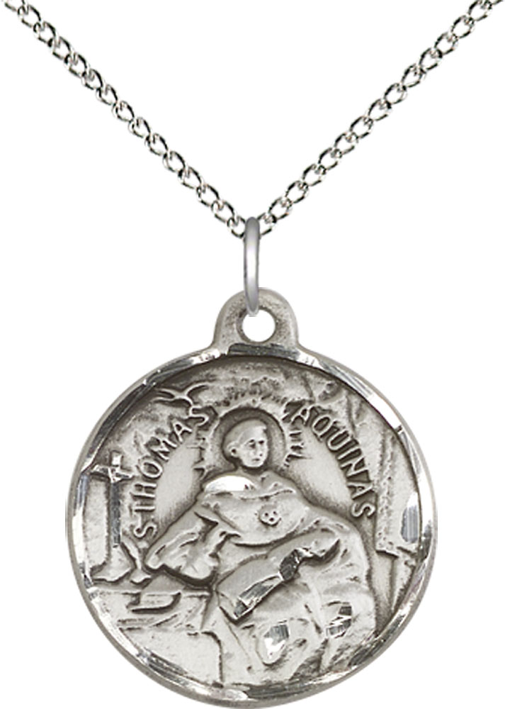 Sterling Silver Saint Thomas Aquinas Pendant on a 18 inch Sterling Silver Light Curb chain