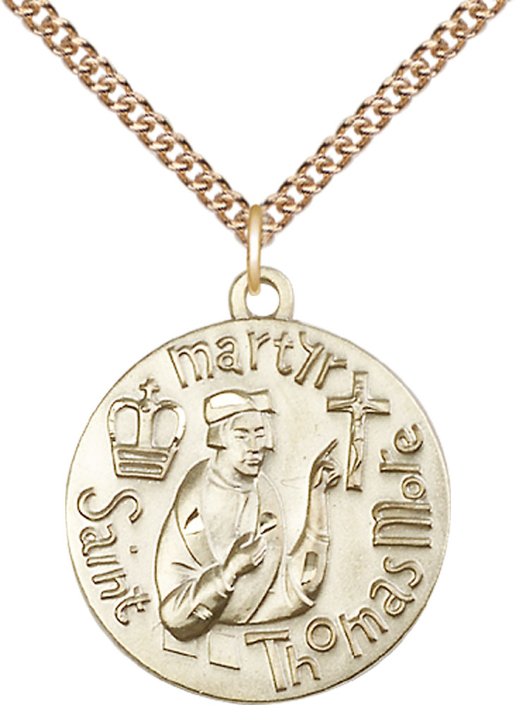 14kt Gold Filled Saint Thomas More Pendant on a 24 inch Gold Filled Heavy Curb chain