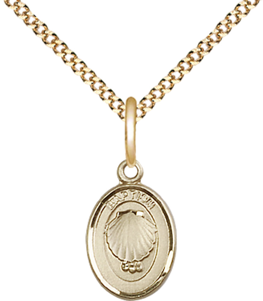 14kt Gold Filled Baptism Pendant on a 18 inch Gold Plate Light Curb chain