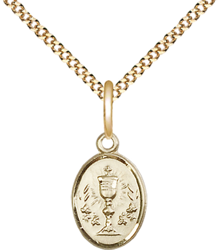 14kt Gold Filled Chalice Pendant on a 18 inch Gold Plate Light Curb chain