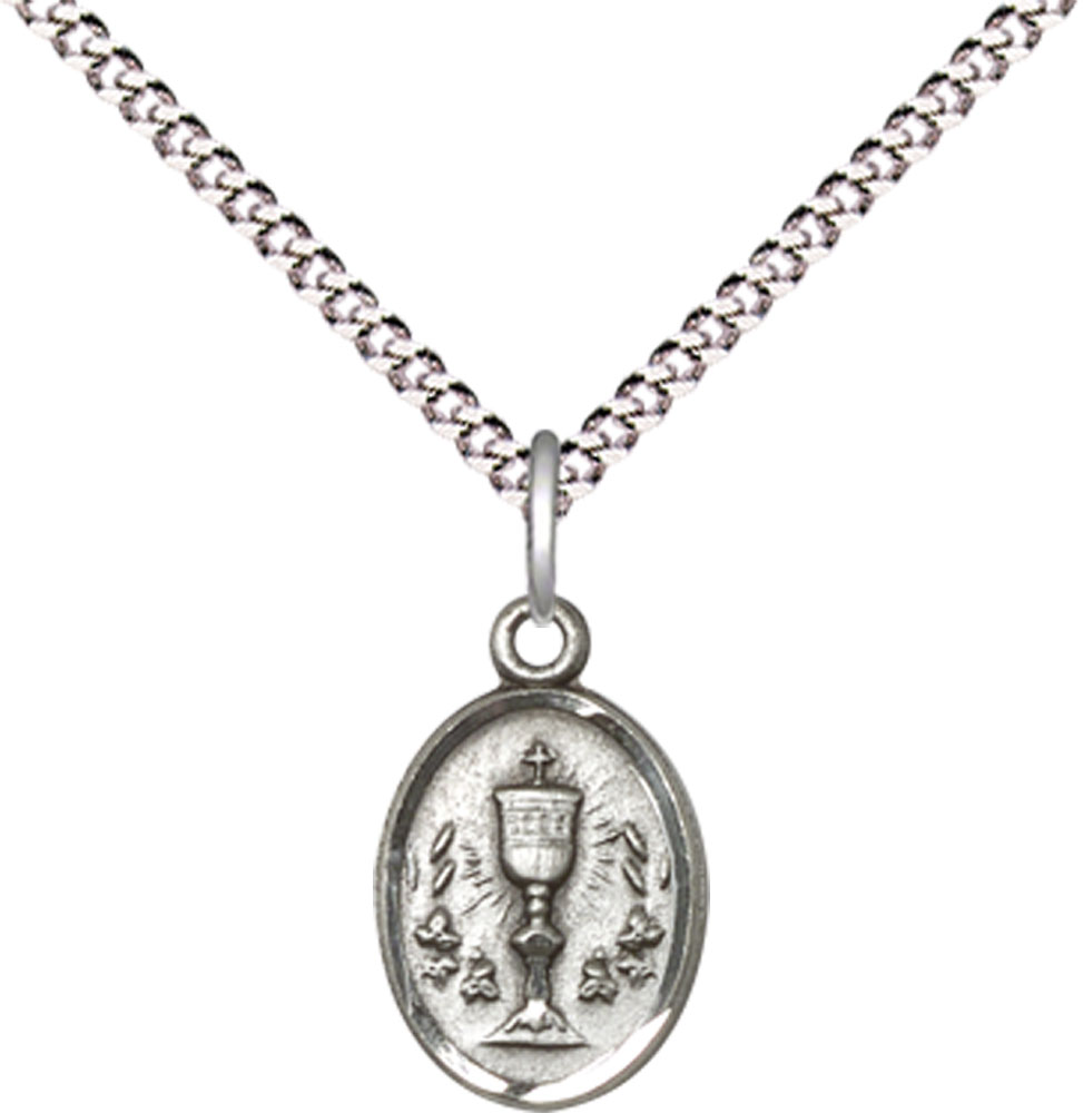 Sterling Silver Chalice Pendant on a 18 inch Light Rhodium Light Curb chain