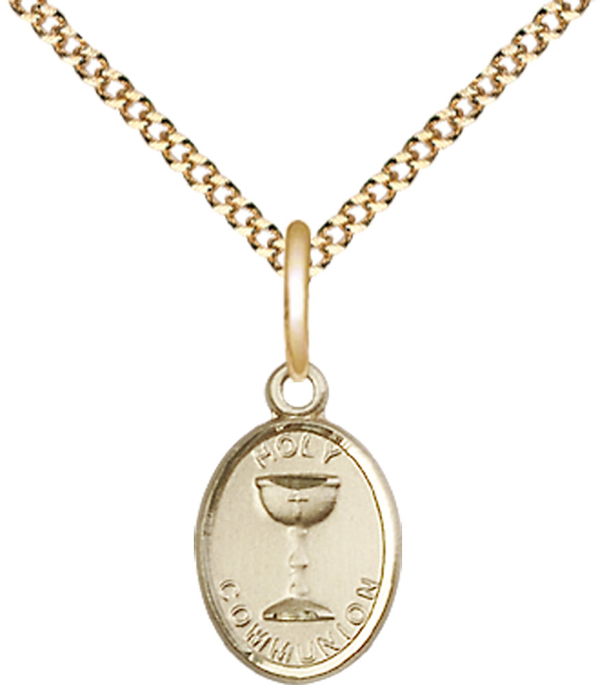 14kt Gold Filled Holy Communion Pendant on a 18 inch Gold Plate Light Curb chain