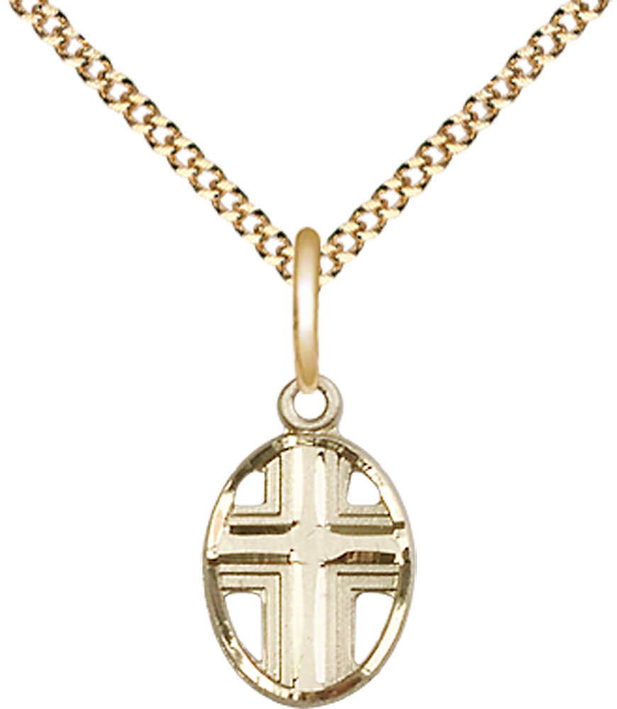 14kt Gold Filled Cross Pendant on a 18 inch Gold Plate Light Curb chain