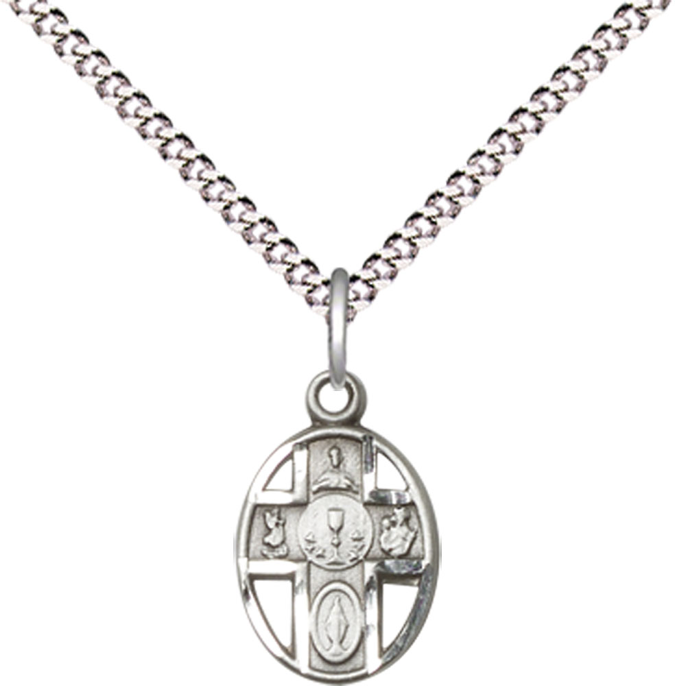 Sterling Silver 5-Way / Chalice Pendant on a 18 inch Light Rhodium Light Curb chain