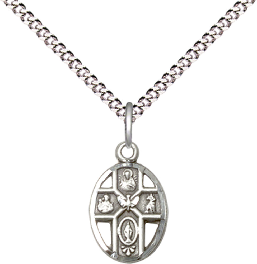 Sterling Silver 5-Way Pendant on a 18 inch Light Rhodium Light Curb chain
