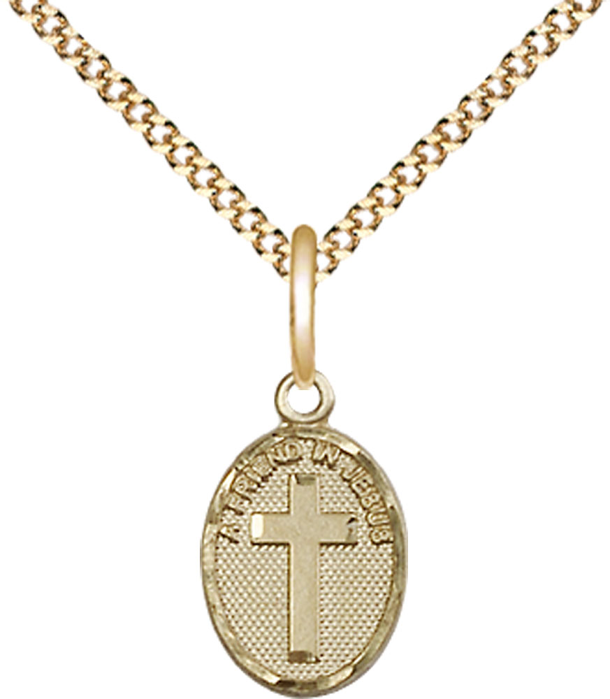 14kt Gold Filled Friend In Jesus Cross Pendant on a 18 inch Gold Plate Light Curb chain