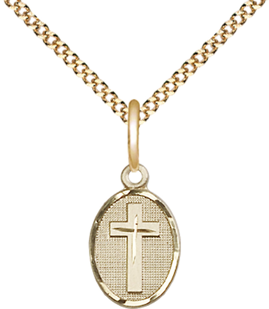 14kt Gold Filled Cross Pendant on a 18 inch Gold Plate Light Curb chain