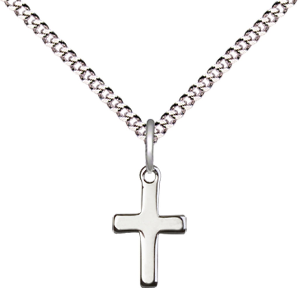 Sterling Silver Cross Pendant on a 18 inch Light Rhodium Light Curb chain