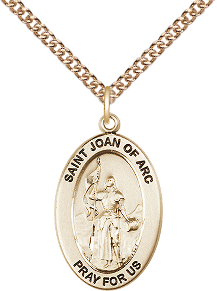 14kt Gold Filled Saint Joan of Arc Pendant on a 24 inch Gold Filled Heavy Curb chain
