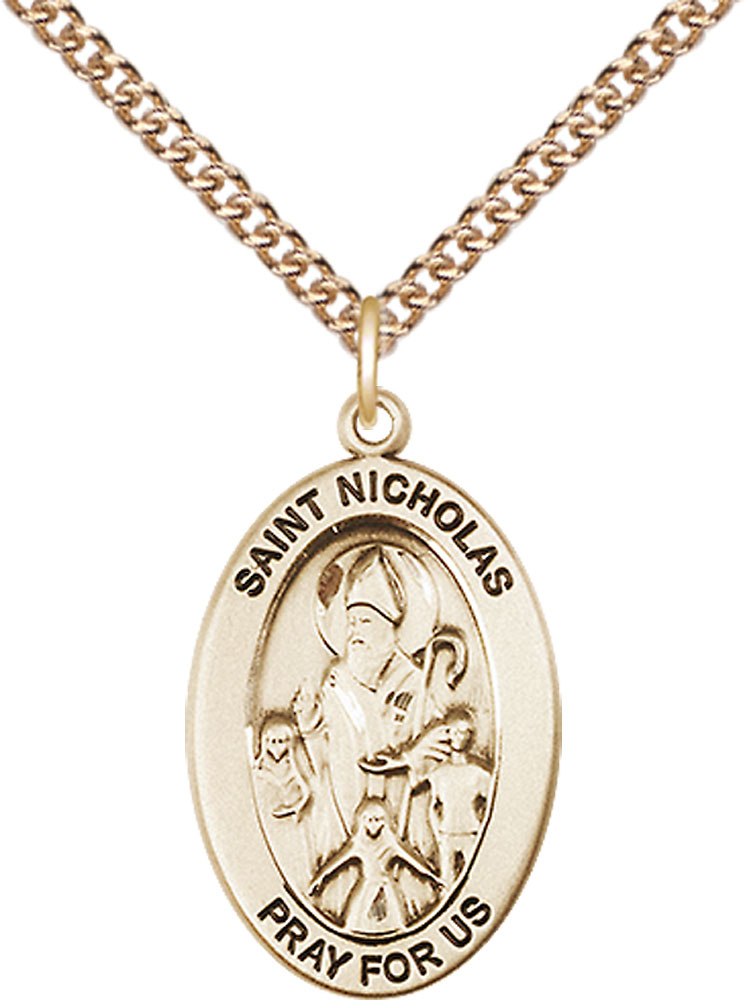14kt Gold Filled Saint Nicholas Pendant on a 24 inch Gold Filled Heavy Curb chain