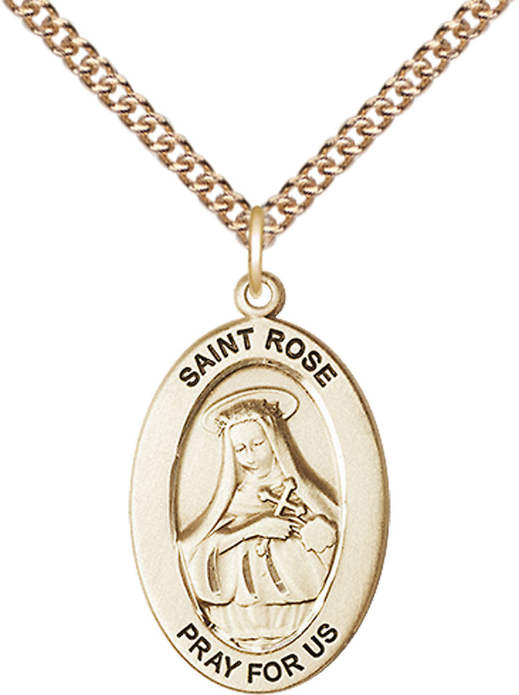 14kt Gold Filled Saint Rose of Lima Pendant on a 24 inch Gold Filled Heavy Curb chain