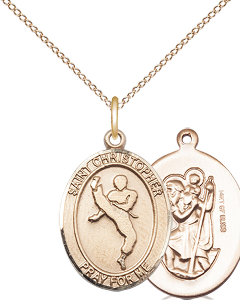 14kt Gold Filled Saint Christopher Martial Arts Pendant on a 18 inch Gold Filled Light Curb chain