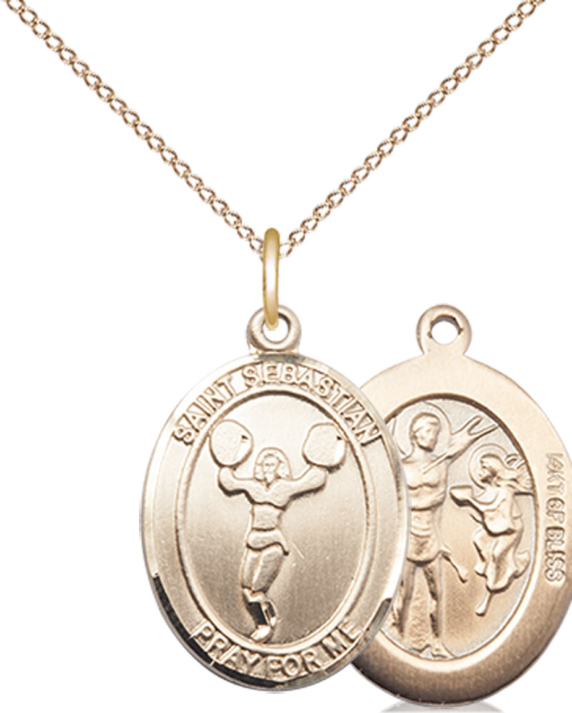 14kt Gold Filled Saint Sebastian Cheerleading Pendant on a 18 inch Gold Filled Light Curb chain