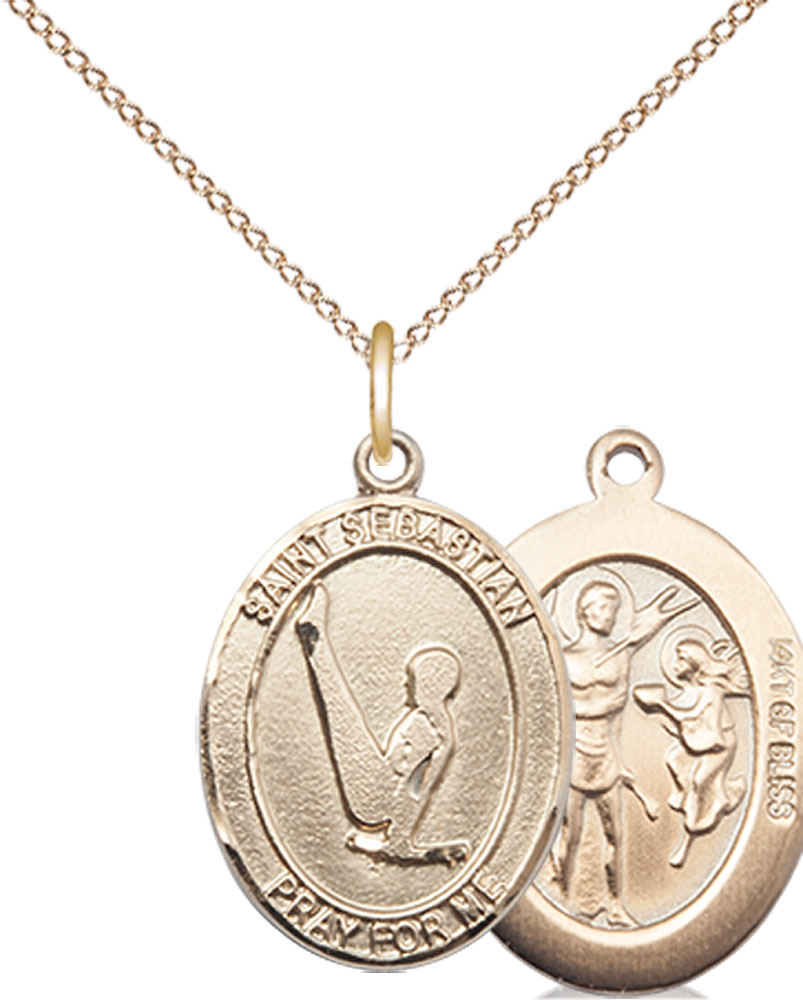 14kt Gold Filled Saint Sebastian Gymnastics Pendant on a 18 inch Gold Filled Light Curb chain