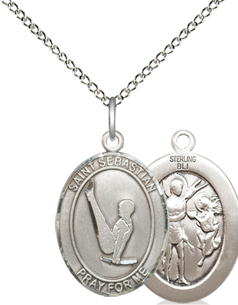 Sterling Silver Saint Sebastian Gymnastics Pendant on a 18 inch Sterling Silver Light Curb chain