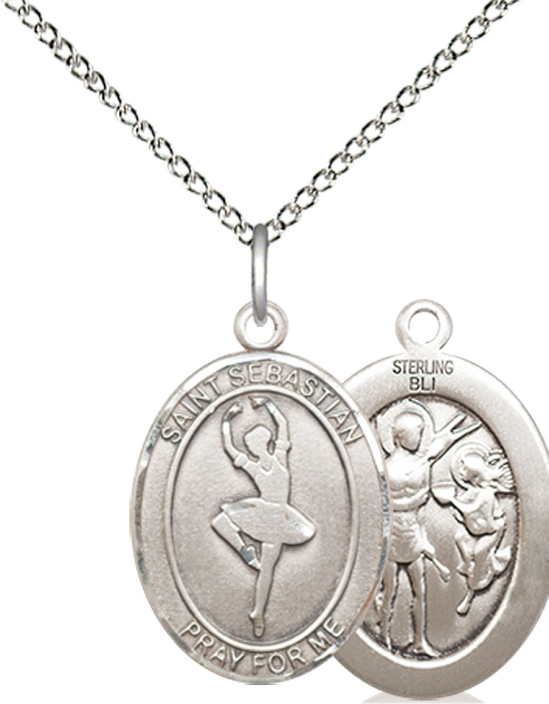 Sterling Silver Saint Sebastian Dance Pendant on a 18 inch Sterling Silver Light Curb chain