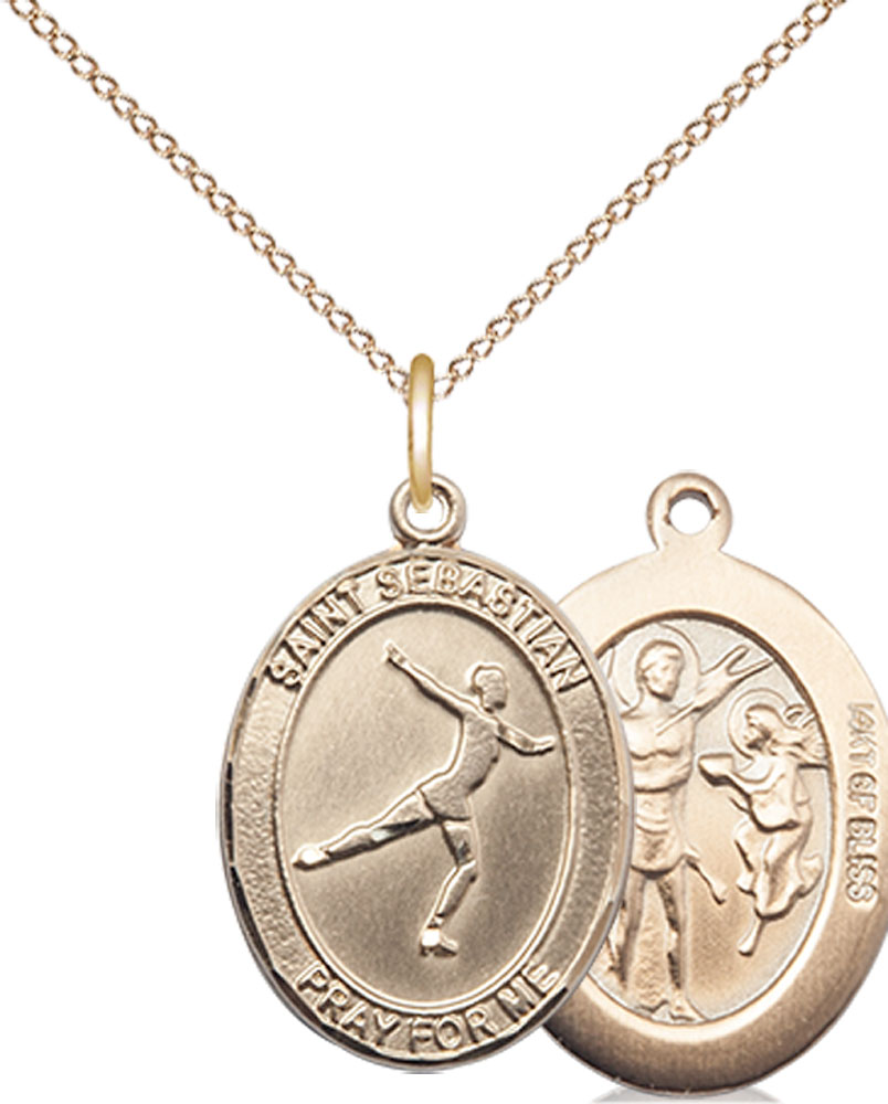 14kt Gold Filled Saint Sebastian Figure Skating Pendant on a 18 inch Gold Filled Light Curb chain