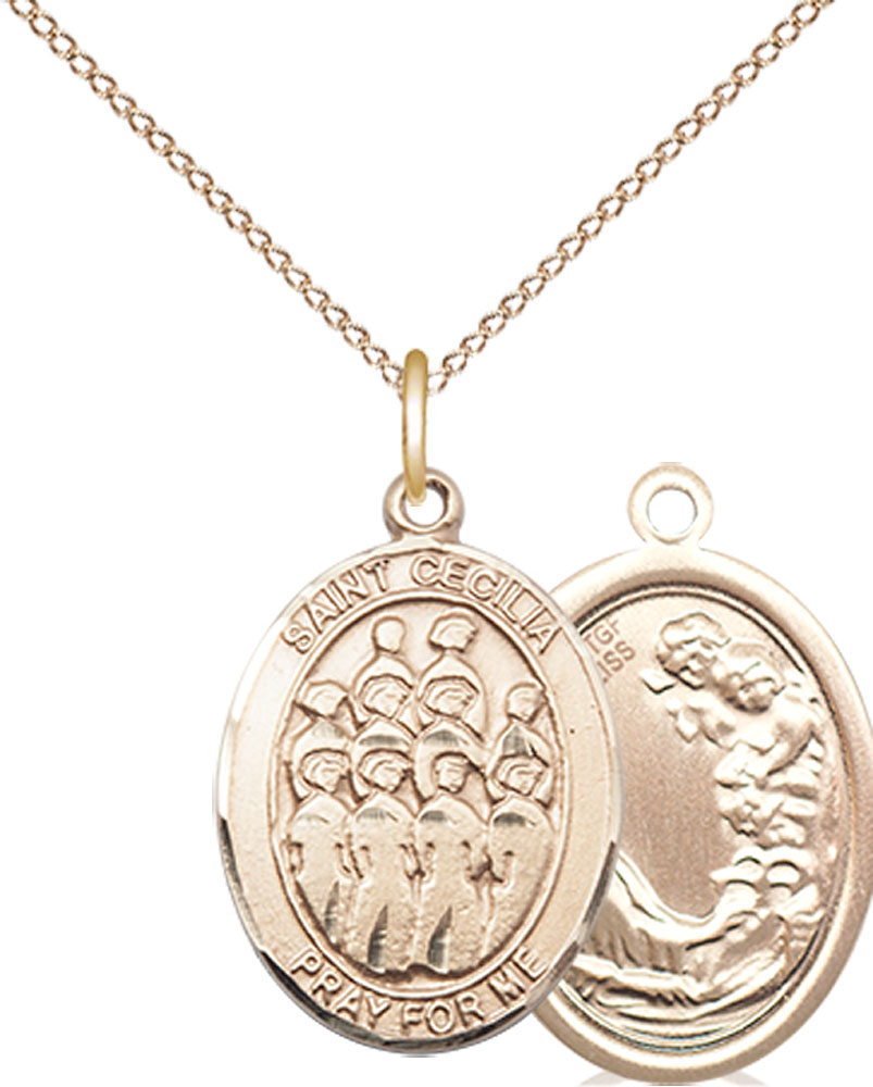 14kt Gold Filled Saint Cecilia Choir Pendant on a 18 inch Gold Filled Light Curb chain