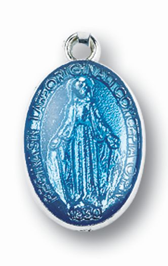 1" Blue Enamel Miraculous Medal - Oxidized Medal