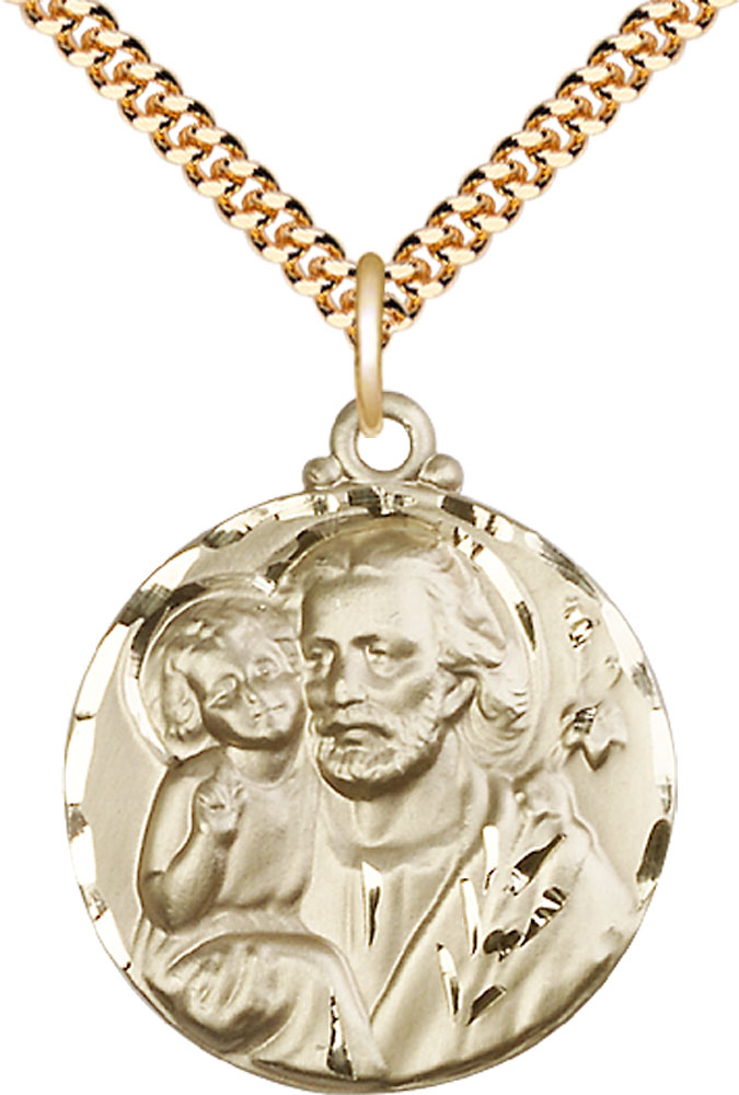 14kt Gold Filled Saint Joseph Pendant on a 24 inch Gold Plate Heavy Curb chain