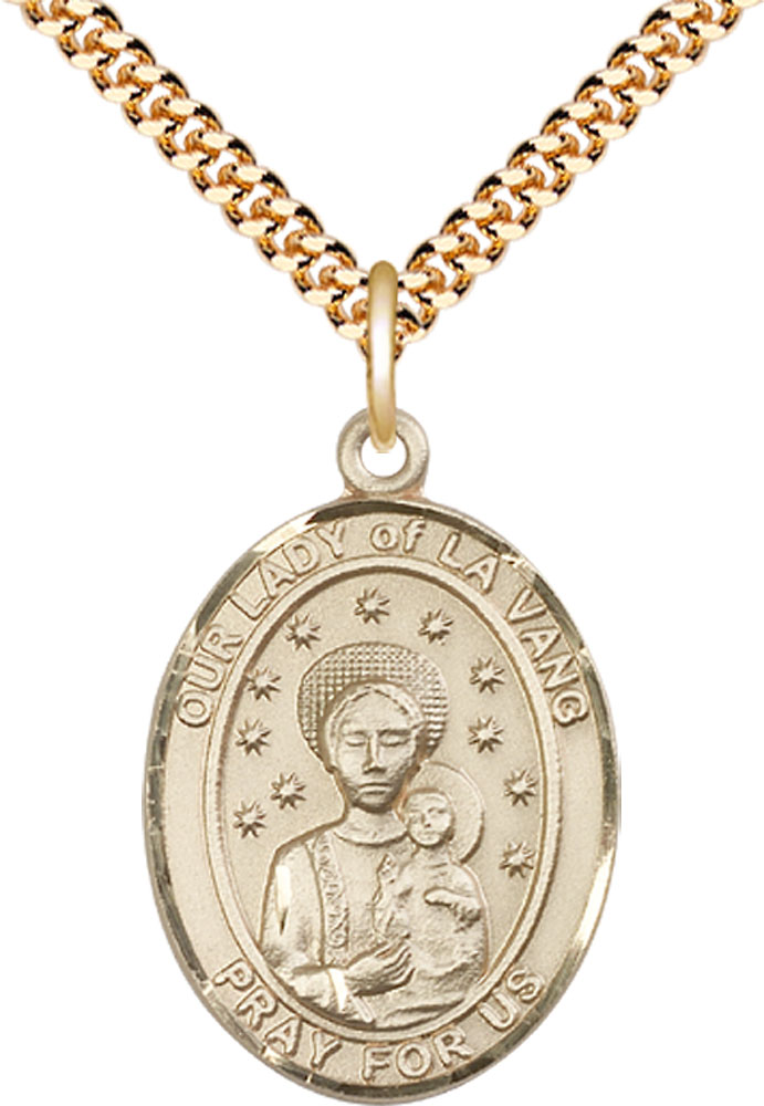 14kt Gold Filled Our Lady of la Vang Pendant on a 24 inch Gold Plate Heavy Curb chain