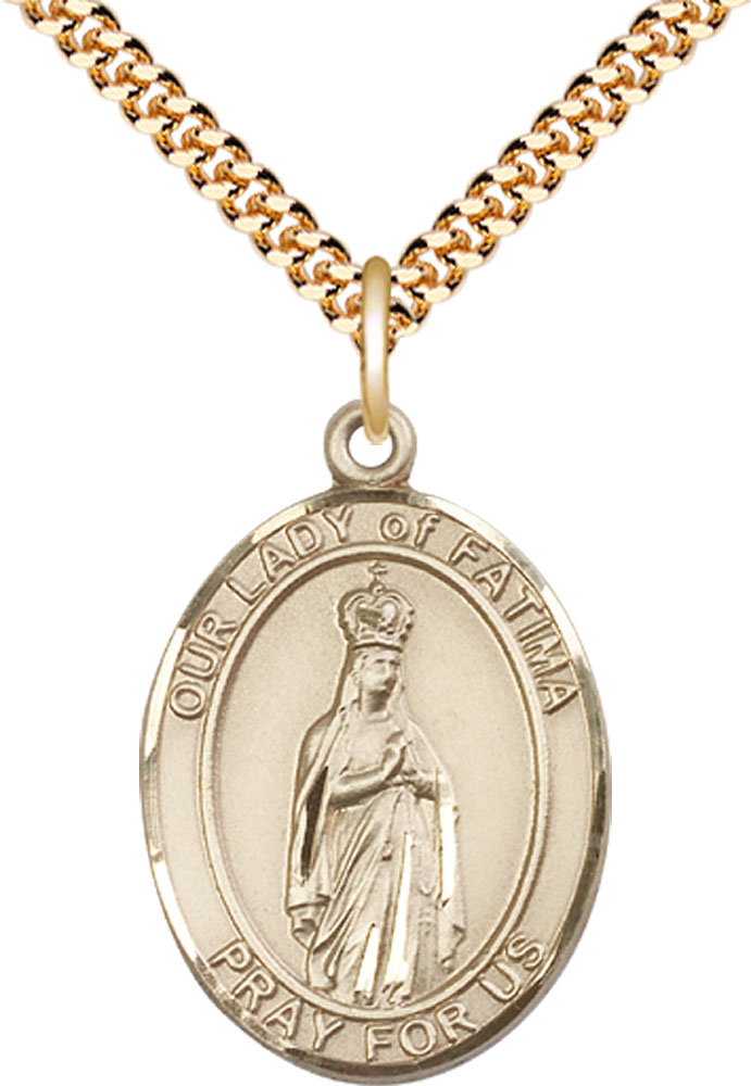14kt Gold Filled Our Lady of Fatima Pendant on a 24 inch Gold Plate Heavy Curb chain