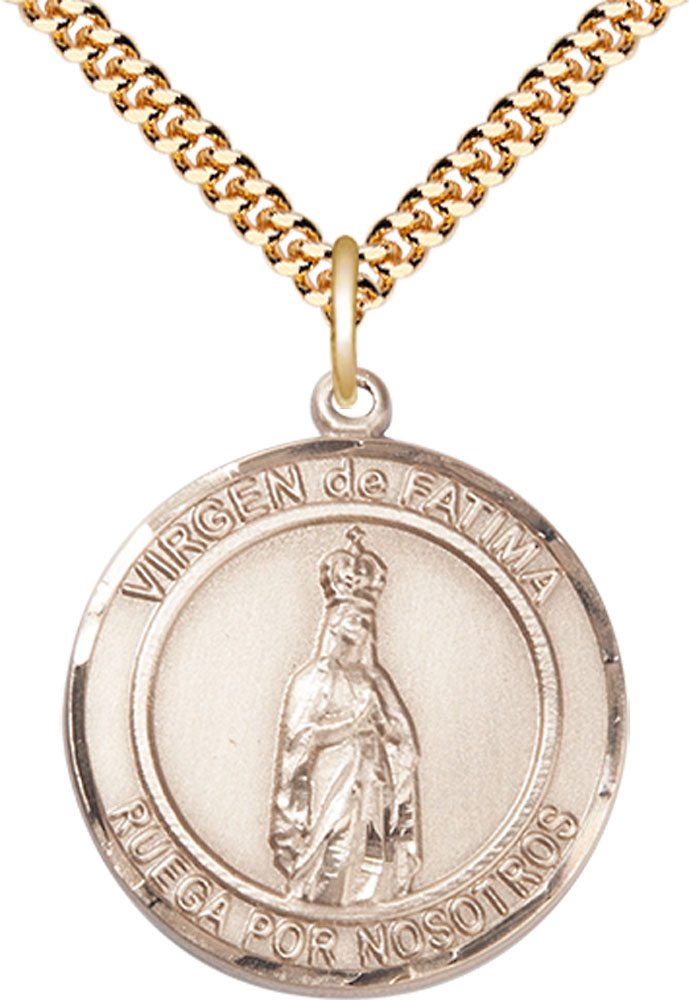 14kt Gold Filled Virgen de Fatima Pendant on a 24 inch Gold Plate Heavy Curb chain