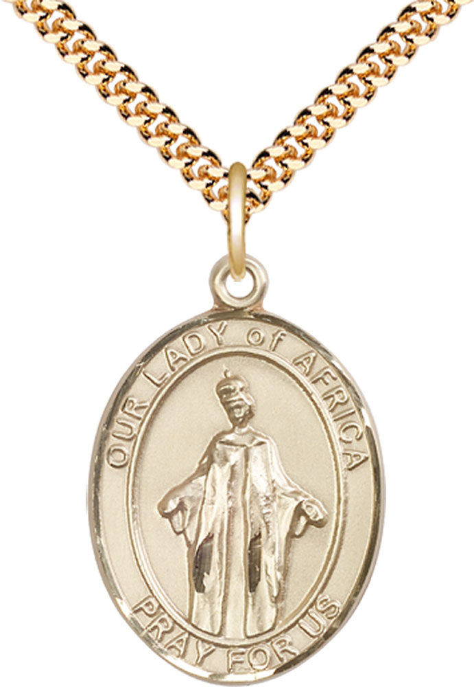 14kt Gold Filled Our Lady of Africa Pendant on a 24 inch Gold Plate Heavy Curb chain