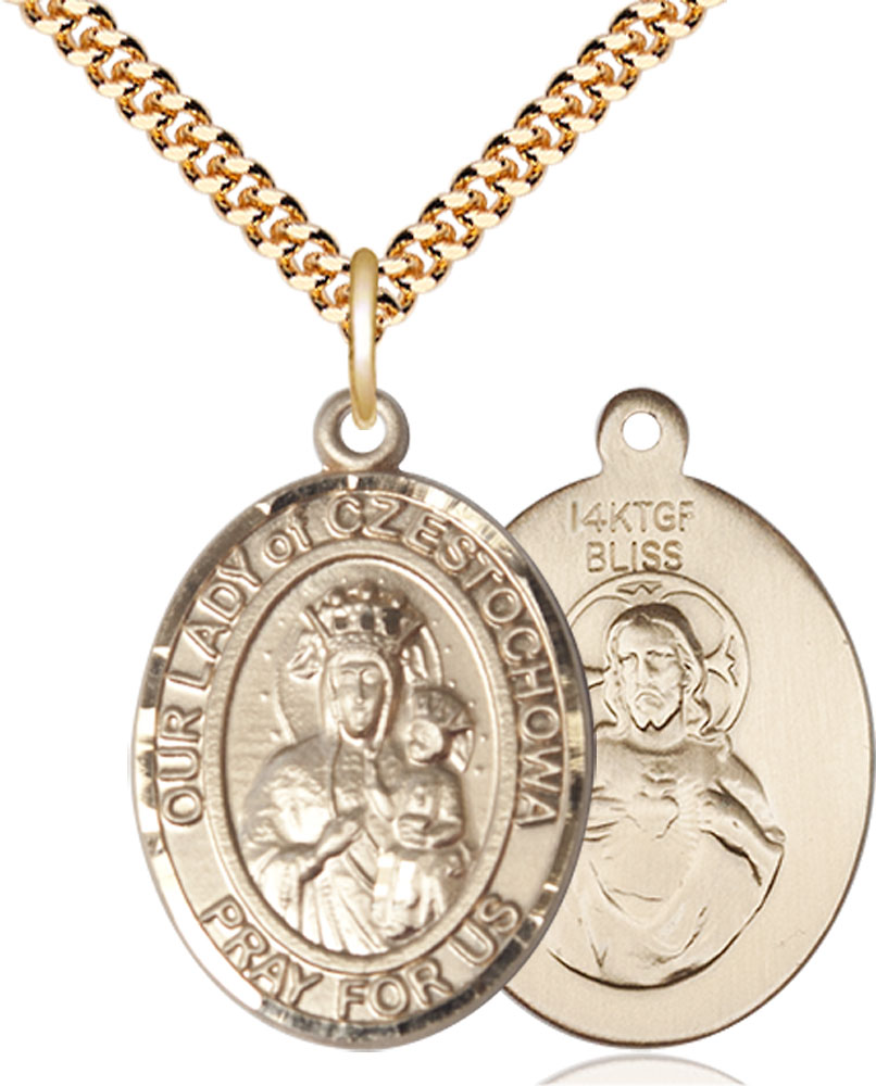 14kt Gold Filled Our Lady of Czestochowa Pendant on a 24 inch Gold Plate Heavy Curb chain