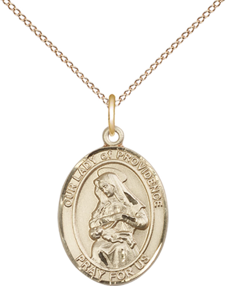 14kt Gold Filled Our Lady of Providence Pendant on a 18 inch Gold Filled Light Curb chain