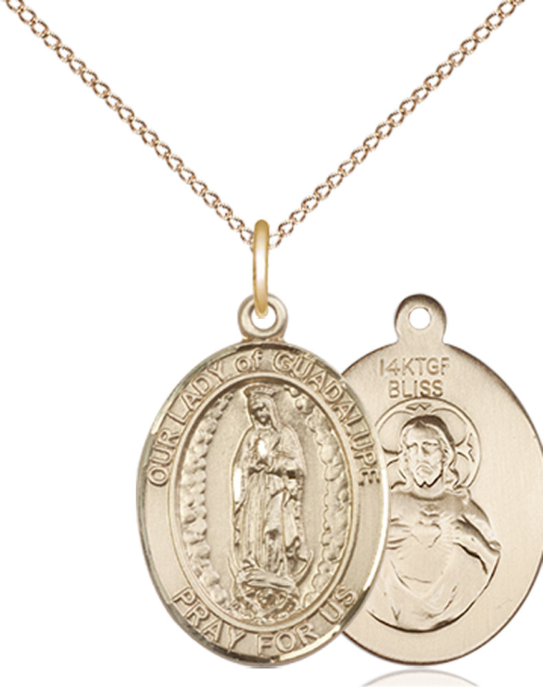 14kt Gold Filled Our Lady of Guadalupe Pendant on a 18 inch Gold Filled Light Curb chain