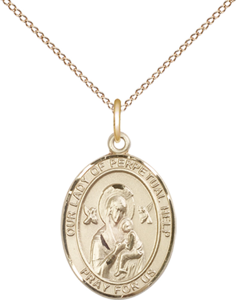 14kt Gold Filled Our Lady of Perpetual Help Pendant on a 18 inch Gold Filled Light Curb chain
