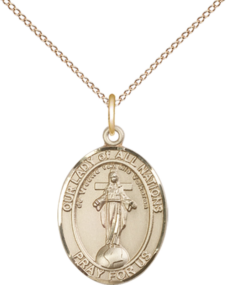 14kt Gold Filled Our Lady of All Nations Pendant on a 18 inch Gold Filled Light Curb chain