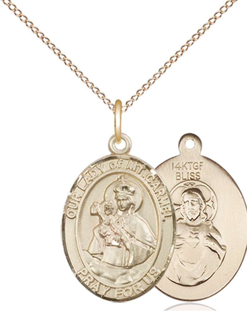 14kt Gold Filled Our Lady of Mount Carmel Pendant on a 18 inch Gold Filled Light Curb chain