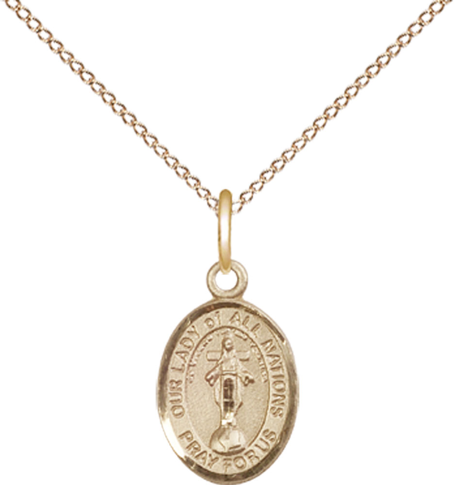 14kt Gold Filled Our Lady of All Nations Pendant on a 18 inch Gold Filled Light Curb chain