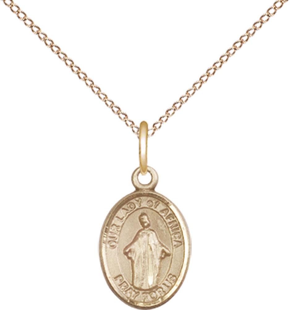 14kt Gold Filled Our Lady of Africa Pendant on a 18 inch Gold Filled Light Curb chain